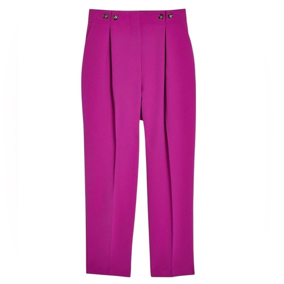 Topshop Trousers Betty Peg High Waisted Pants Magenta Pink Fuchsia Size 4 NWT - Picture 1 of 14